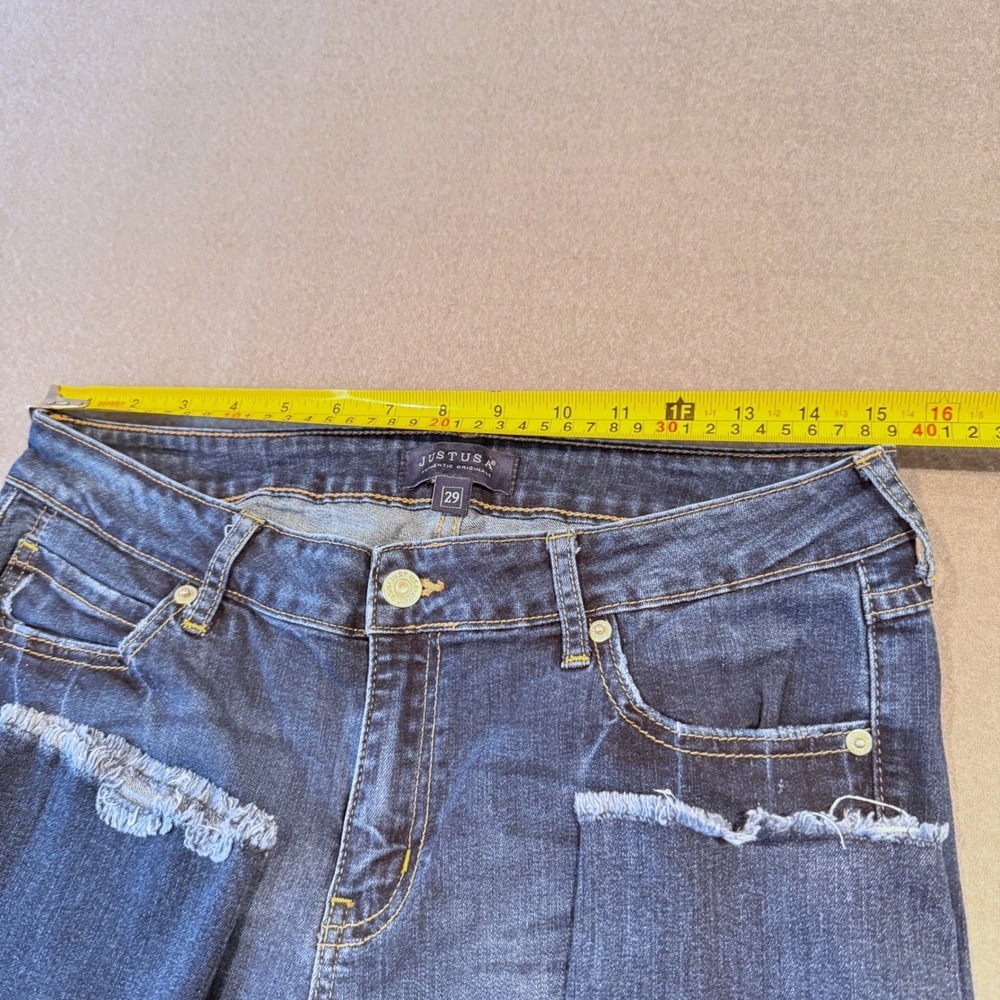 JUST USA Distressed Skinny Jeans Womens Size 29 Blue Stretch Mid Rise Frayed Hem - Picture 4 of 10